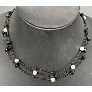 VTG White House Black Market White Faux Pearl Beaded Multi Strand Necklace